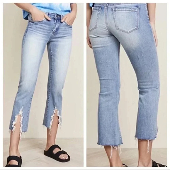 BLANK NYC CROPPED RAW CHEWED FRINGE HEM WITH SLIT JEANS SZ 26 - Picture 2 of 12